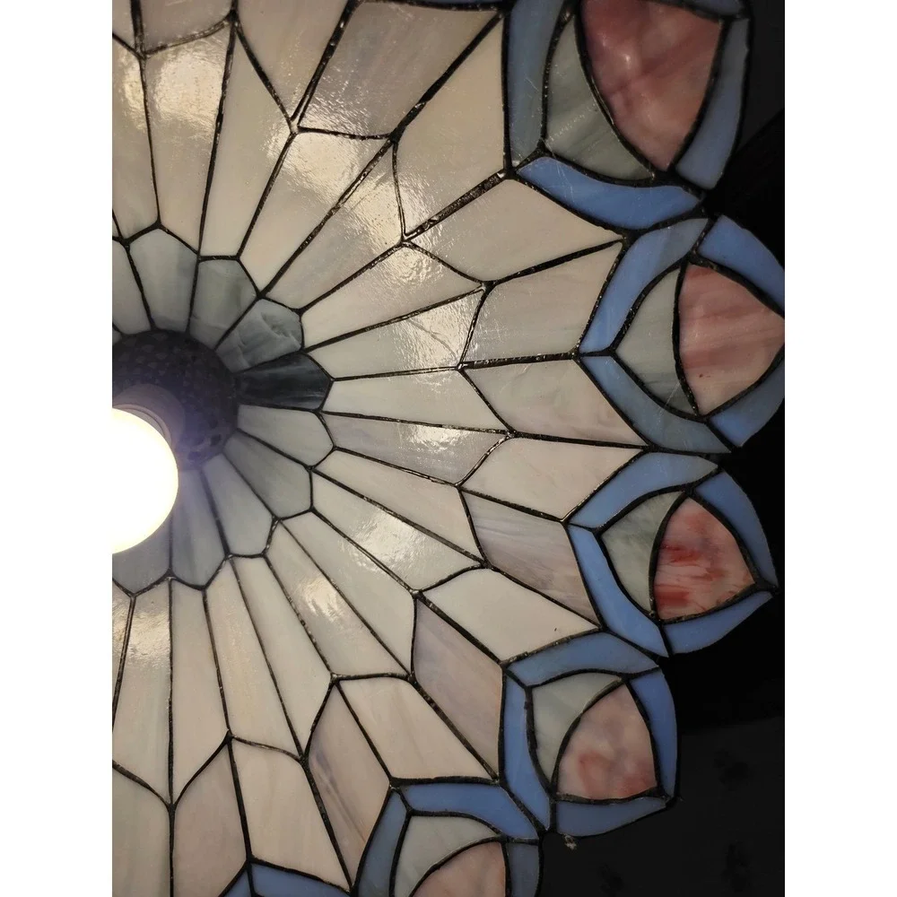 Tiffany Style Stained Glass Pendant Light Peacock Feather Slag Glass Lamp Cream